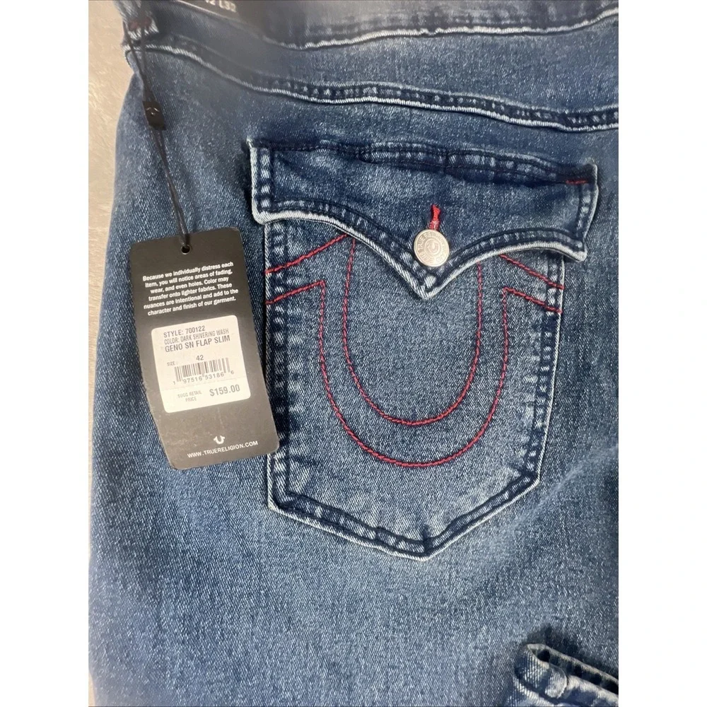 True Religion‎ World Tour Jean Men 42x32 Geno Big Flap Relaxed  Denim Red  Stich